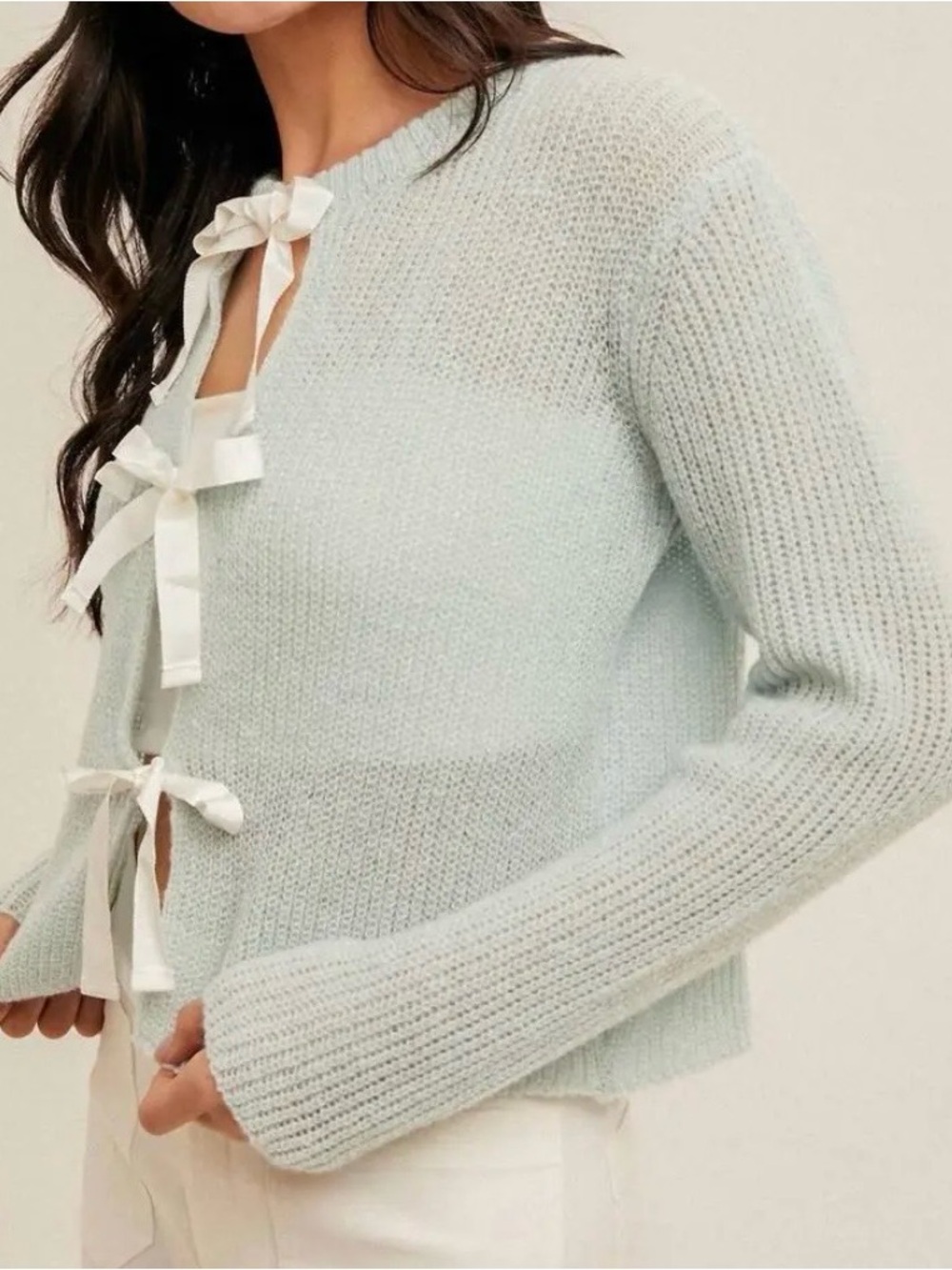 NWT. Hem & Thread Ribbon Tie Detailed Cardigan, Sz L